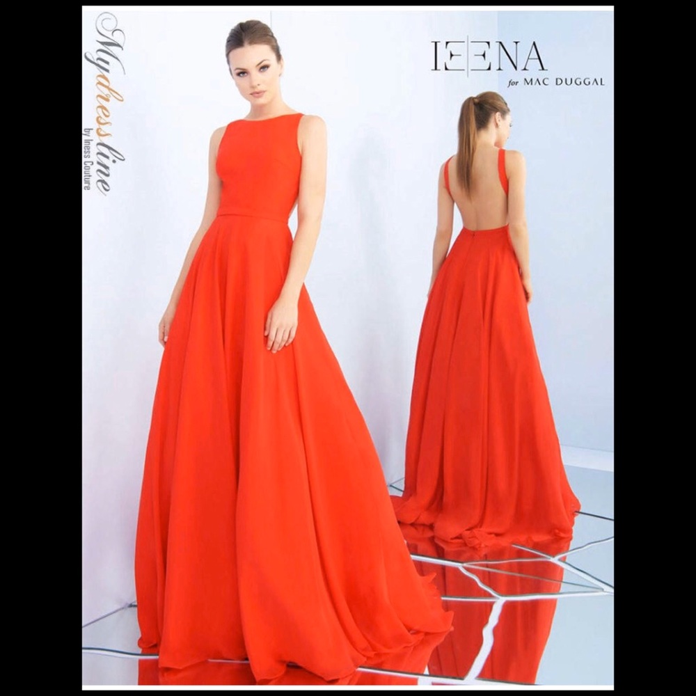 IEENA for Mac Duggal Red Chiffon Gown